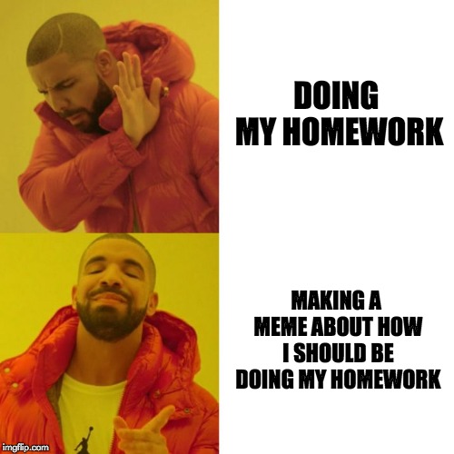 Doing Homework | DOING MY HOMEWORK; MAKING A MEME ABOUT HOW I SHOULD BE DOING MY HOMEWORK | image tagged in drake blank | made w/ Imgflip meme maker