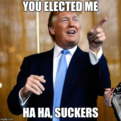 Donal Trump Birthday | YOU ELECTED ME; HA HA, SUCKERS | image tagged in donal trump birthday | made w/ Imgflip meme maker