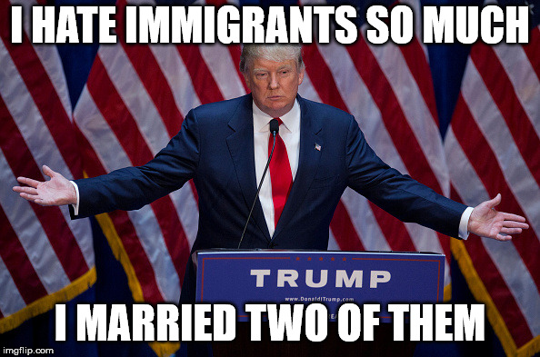 Donald Trump | I HATE IMMIGRANTS SO MUCH; I MARRIED TWO OF THEM | image tagged in donald trump | made w/ Imgflip meme maker