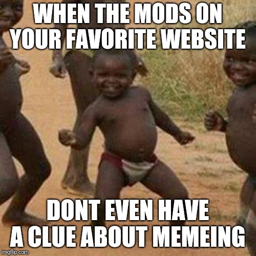 Third World Success Kid Meme | WHEN THE MODS ON YOUR FAVORITE WEBSITE; DONT EVEN HAVE A CLUE ABOUT MEMEING | image tagged in memes,third world success kid | made w/ Imgflip meme maker