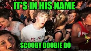 420 Friendly Canine | IT'S IN HIS NAME; SCOOBY DOOBIE DO | image tagged in suddenly realized | made w/ Imgflip meme maker