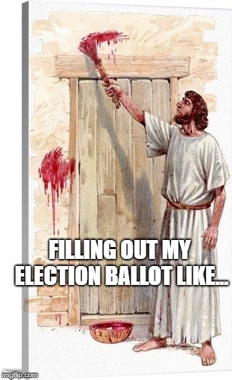 Filling out my election ballot | FILLING OUT MY ELECTION BALLOT LIKE... | image tagged in election,voting,ballot,passover,red,republican | made w/ Imgflip meme maker