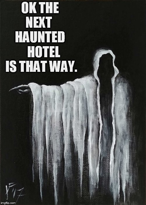 OK THE NEXT   HAUNTED    HOTEL IS THAT WAY. | made w/ Imgflip meme maker