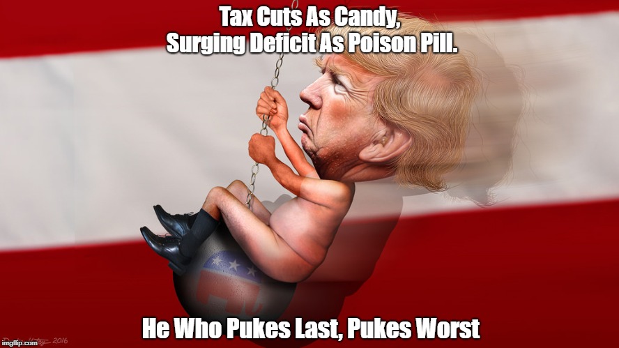 Tax Cuts As Candy, Surging Deficit As Poison Pill. He Who Pukes Last, Pukes Worst | made w/ Imgflip meme maker