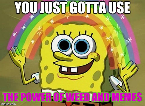 Imagination Spongebob Meme | YOU JUST GOTTA USE; THE POWER OF WEED AND MEMES | image tagged in memes,imagination spongebob | made w/ Imgflip meme maker