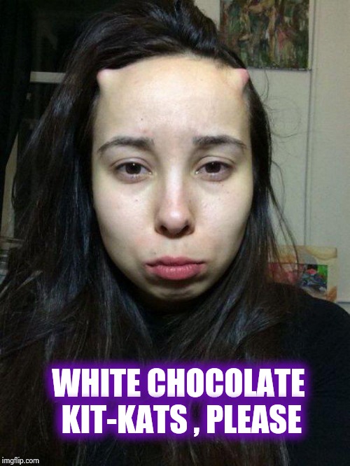 trick or treat | WHITE CHOCOLATE KIT-KATS , PLEASE | image tagged in trick or treat | made w/ Imgflip meme maker