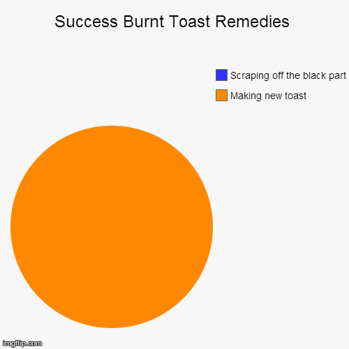 Success Burnt Toast Remedies | Making new toast, Scraping off the black part | image tagged in funny,pie charts | made w/ Imgflip chart maker