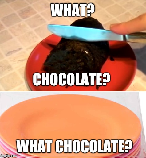I swear I didn't eat it... | WHAT? CHOCOLATE? WHAT CHOCOLATE? | image tagged in don't leave food,on the counter,orange plate | made w/ Imgflip meme maker