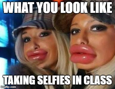 Duck Face Chicks Meme | WHAT YOU LOOK LIKE; TAKING SELFIES IN CLASS | image tagged in memes,duck face chicks | made w/ Imgflip meme maker