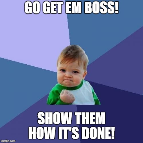 Success Kid Meme | GO GET EM BOSS! SHOW THEM HOW IT'S DONE! | image tagged in memes,success kid | made w/ Imgflip meme maker
