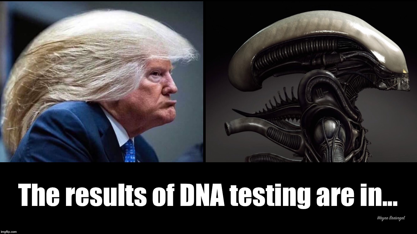 The results of DNA testing are in... | The results of DNA testing are in... Wayne Breivogel | image tagged in donald trump,dna,aliens | made w/ Imgflip meme maker