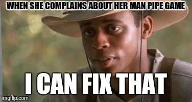 Sam I can fix that | WHEN SHE COMPLAINS ABOUT HER MAN PIPE GAME; I CAN FIX THAT | image tagged in sam i can fix that | made w/ Imgflip meme maker