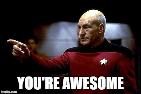 picard pointing | YOU'RE AWESOME | image tagged in picard pointing | made w/ Imgflip meme maker