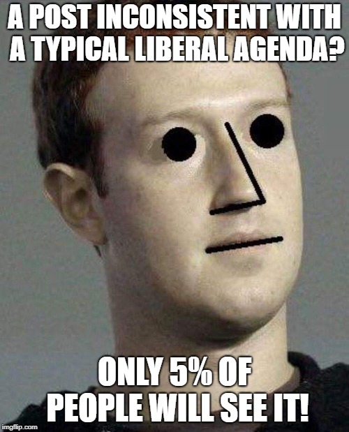 Welp... | A POST INCONSISTENT WITH A TYPICAL LIBERAL AGENDA? ONLY 5% OF PEOPLE WILL SEE IT! | image tagged in zuckerberg npc,political meme,democrats,republicans,facebook | made w/ Imgflip meme maker