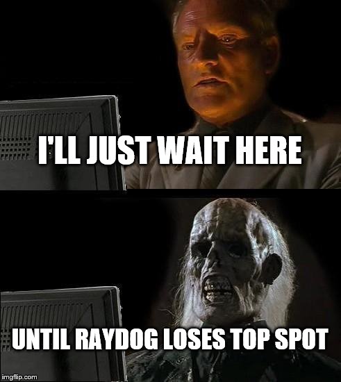 I'll Just Wait Here Meme | I'LL JUST WAIT HERE; UNTIL RAYDOG LOSES TOP SPOT | image tagged in memes,ill just wait here | made w/ Imgflip meme maker