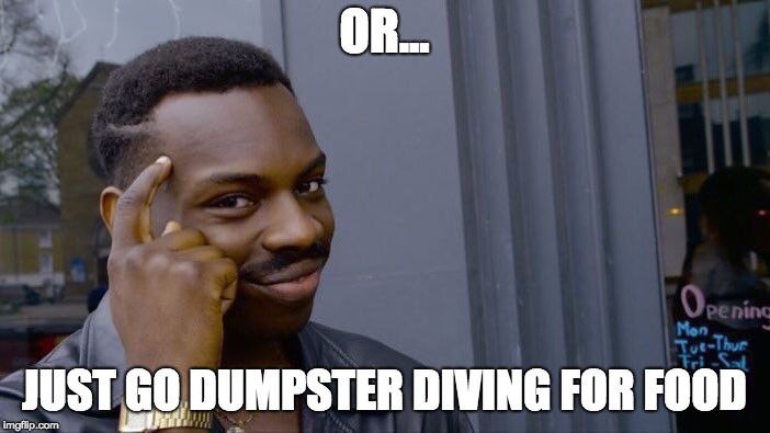 OR... JUST GO DUMPSTER DIVING FOR FOOD | image tagged in memes,roll safe think about it | made w/ Imgflip meme maker