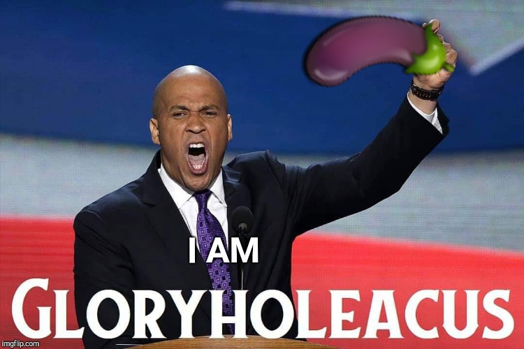 🍆; I AM | image tagged in corey booker | made w/ Imgflip meme maker