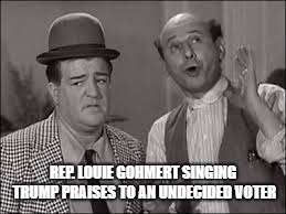 gohmert | REP. LOUIE GOHMERT SINGING TRUMP PRAISES TO AN UNDECIDED VOTER | image tagged in gohmert | made w/ Imgflip meme maker
