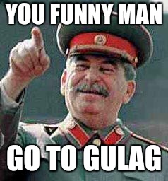Stalin says | YOU FUNNY MAN GO TO GULAG | image tagged in stalin says | made w/ Imgflip meme maker