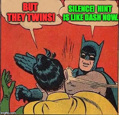 Batman Slapping Robin Meme | BUT THEY TWINS! SILENCE!  HINT IS LIKE DASH NOW. | image tagged in memes,batman slapping robin | made w/ Imgflip meme maker