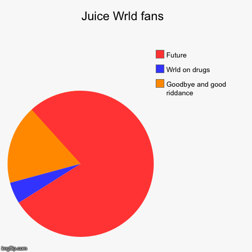 Juice Wrld fans  | Goodbye and good riddance , Wrld on drugs , Future | image tagged in funny,pie charts | made w/ Imgflip chart maker