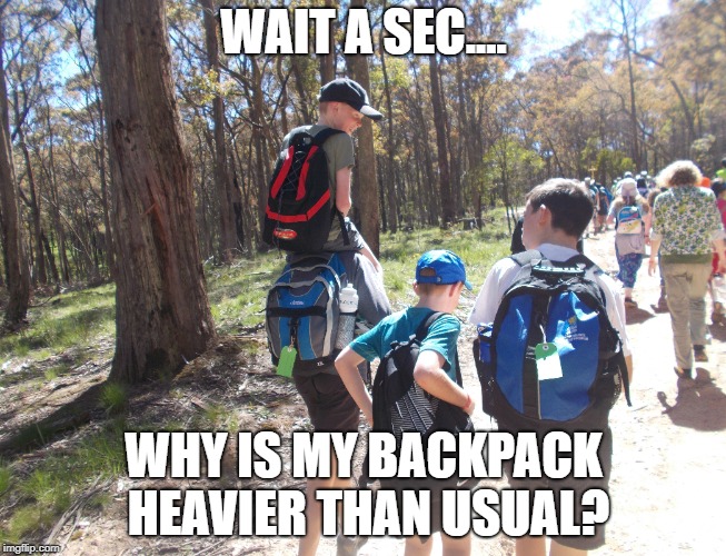Backpack Drama | WAIT A SEC.... WHY IS MY BACKPACK HEAVIER THAN USUAL? | image tagged in crex | made w/ Imgflip meme maker