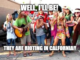 Riots | WELL, I'LL BE! THEY ARE RIOTING IN CALFORNIA!! | image tagged in political meme | made w/ Imgflip meme maker