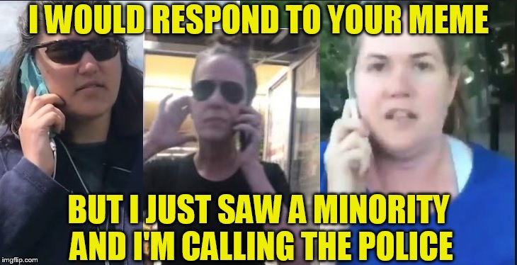 I WOULD RESPOND TO YOUR MEME BUT I JUST SAW A MINORITY AND I'M CALLING THE POLICE | made w/ Imgflip meme maker