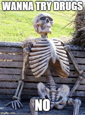 Waiting Skeleton | WANNA TRY DRUGS; NO | image tagged in memes,waiting skeleton | made w/ Imgflip meme maker