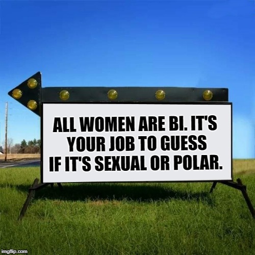 The sign speaks the truth | ALL WOMEN ARE BI.
IT'S YOUR JOB TO GUESS IF IT'S SEXUAL OR POLAR. | image tagged in yard sign,funny,humor,non sexest | made w/ Imgflip meme maker