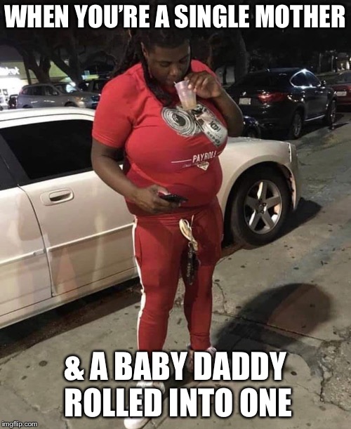 WHEN YOU’RE A SINGLE MOTHER; & A BABY DADDY ROLLED INTO ONE | image tagged in single mom,baby daddy,funny,memes | made w/ Imgflip meme maker