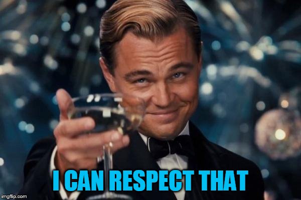 Leonardo Dicaprio Cheers Meme | I CAN RESPECT THAT | image tagged in memes,leonardo dicaprio cheers | made w/ Imgflip meme maker