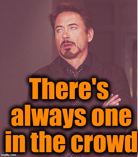 Face You Make Robert Downey Jr Meme | There's always one in the crowd | image tagged in memes,face you make robert downey jr | made w/ Imgflip meme maker