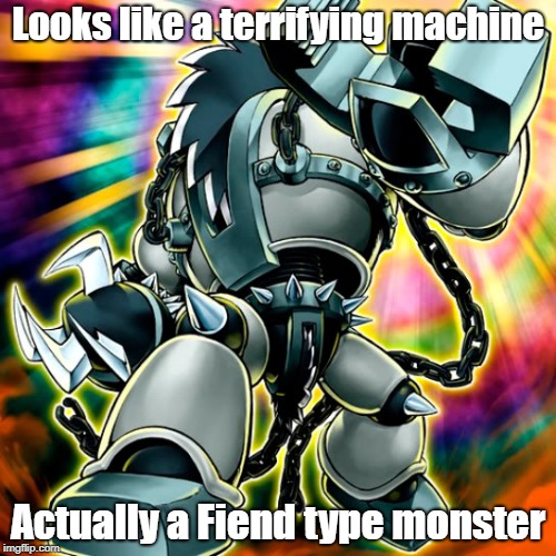 Mecha Golem | Looks like a terrifying machine; Actually a Fiend type monster | image tagged in yugioh | made w/ Imgflip meme maker