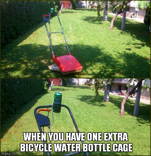 WHEN YOU HAVE ONE EXTRA BICYCLE WATER BOTTLE CAGE | image tagged in water bottle cage,beer,hold my beer,cyclist,biker,funny bicycle | made w/ Imgflip meme maker