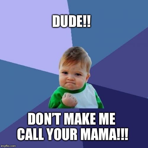 Success Kid | DUDE!! DON’T MAKE ME CALL YOUR MAMA!!! | image tagged in memes,success kid | made w/ Imgflip meme maker