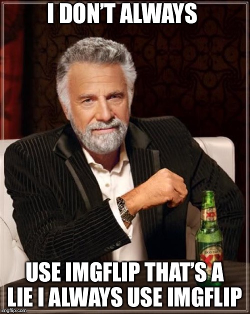 The Most Interesting Man In The World |  I DON’T ALWAYS; USE IMGFLIP THAT’S A LIE I ALWAYS USE IMGFLIP | image tagged in memes,the most interesting man in the world | made w/ Imgflip meme maker