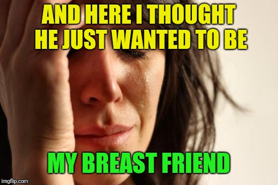First World Problems Meme | AND HERE I THOUGHT HE JUST WANTED TO BE MY BREAST FRIEND | image tagged in memes,first world problems | made w/ Imgflip meme maker