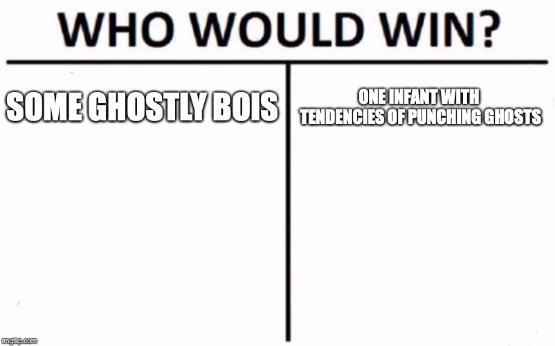 Who Would Win? | SOME GHOSTLY BOIS; ONE INFANT WITH TENDENCIES OF PUNCHING GHOSTS | image tagged in memes,who would win | made w/ Imgflip meme maker