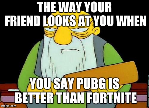 That's a paddlin' Meme | THE WAY YOUR FRIEND LOOKS AT YOU WHEN; YOU SAY PUBG IS BETTER THAN FORTNITE | image tagged in memes,that's a paddlin' | made w/ Imgflip meme maker
