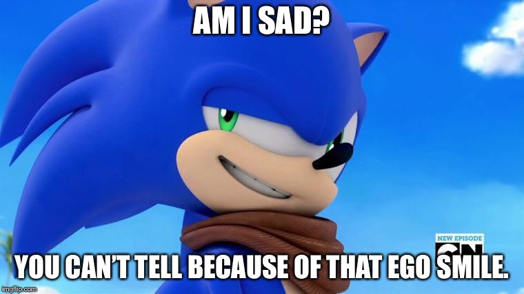 You Can’t Tell Because of That Ego Smile | AM I SAD? YOU CAN’T TELL BECAUSE OF THAT EGO SMILE. | image tagged in sonic meme | made w/ Imgflip meme maker