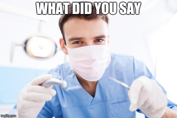Dentist | WHAT DID YOU SAY | image tagged in dentist | made w/ Imgflip meme maker