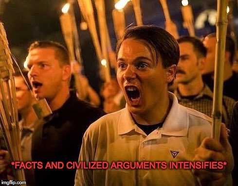 Triggered neo nazi | *FACTS AND CIVILIZED ARGUMENTS INTENSIFIES* | image tagged in triggered neo nazi | made w/ Imgflip meme maker