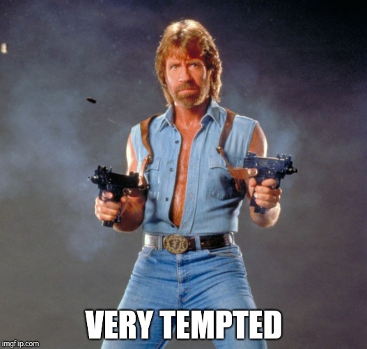 Chuck Norris Guns Meme | VERY TEMPTED | image tagged in memes,chuck norris guns,chuck norris | made w/ Imgflip meme maker