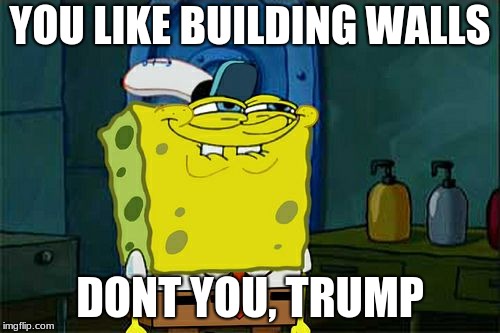 Don't you? | YOU LIKE BUILDING WALLS; DONT YOU, TRUMP | image tagged in memes,spongebob,krabby patty,squidward | made w/ Imgflip meme maker