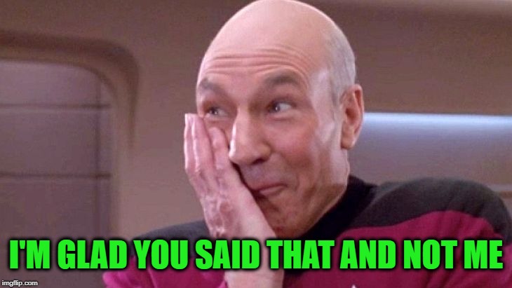 picard grin | I'M GLAD YOU SAID THAT AND NOT ME | image tagged in picard grin | made w/ Imgflip meme maker