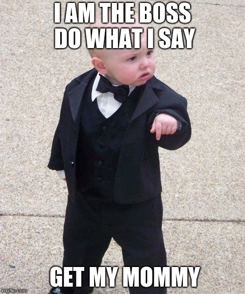 Baby Godfather Meme | I AM THE BOSS DO WHAT I SAY; GET MY MOMMY | image tagged in memes,baby godfather | made w/ Imgflip meme maker