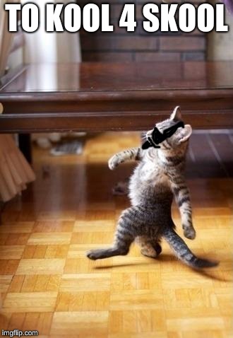 Cool Cat Stroll | TO KOOL 4 SKOOL | image tagged in memes,cool cat stroll | made w/ Imgflip meme maker