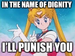 Sailor Moon Punishes | IN THE NAME OF DIGNITY I’LL PUNISH YOU | image tagged in sailor moon punishes | made w/ Imgflip meme maker