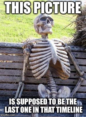 Waiting Skeleton Meme | THIS PICTURE IS SUPPOSED TO BE THE LAST ONE IN THAT TIMELINE | image tagged in memes,waiting skeleton | made w/ Imgflip meme maker